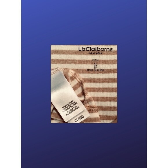 LIZ CLAIBORNE 100% Cotton Top, 3/4 Sleeve, TAN/CREAM STRIPE, Size PS, NWOT - Picture 3 of 8